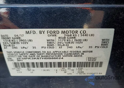 2017 Ford Edge Titanium z USA, uszkodzony, nr VIN 2FMPK3K87HBB86624